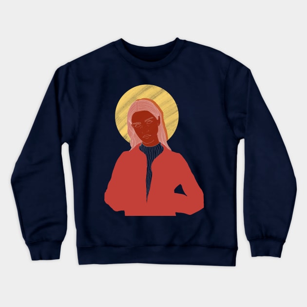 woman with a jacket Crewneck Sweatshirt by serotonine